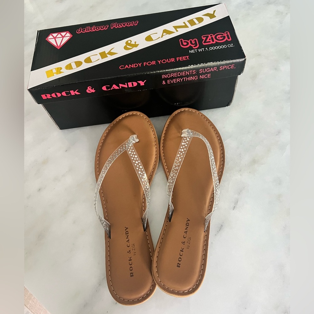 Rock & Candy Emmie clear rhinestone flip flops